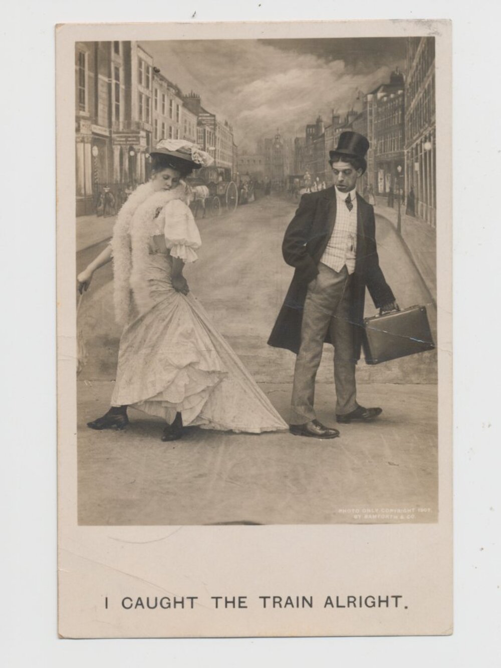 I Caught The Train Alright 1907 Vtg Post Card - Bamforth & Co.